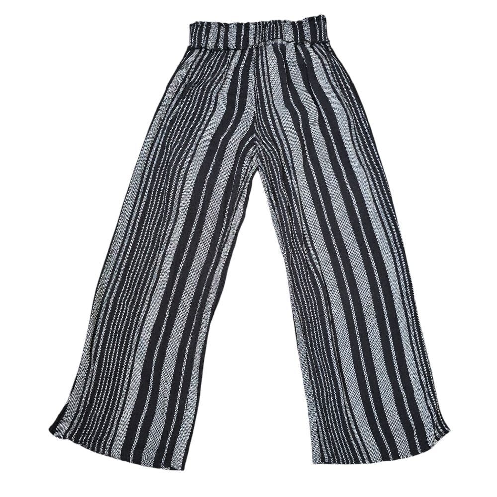 ILLA ILLA Women's S Striped Wide Leg Flowy Pants Black White